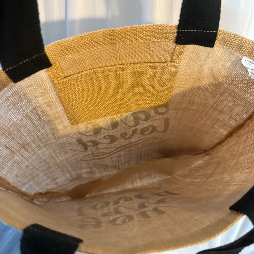 Tan Jute “You Are Loved” Tote Bag with Black Handles - Picture 7 of 9